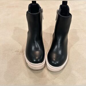 Marc Fisher Kids Black Leather Booties with White Soles
